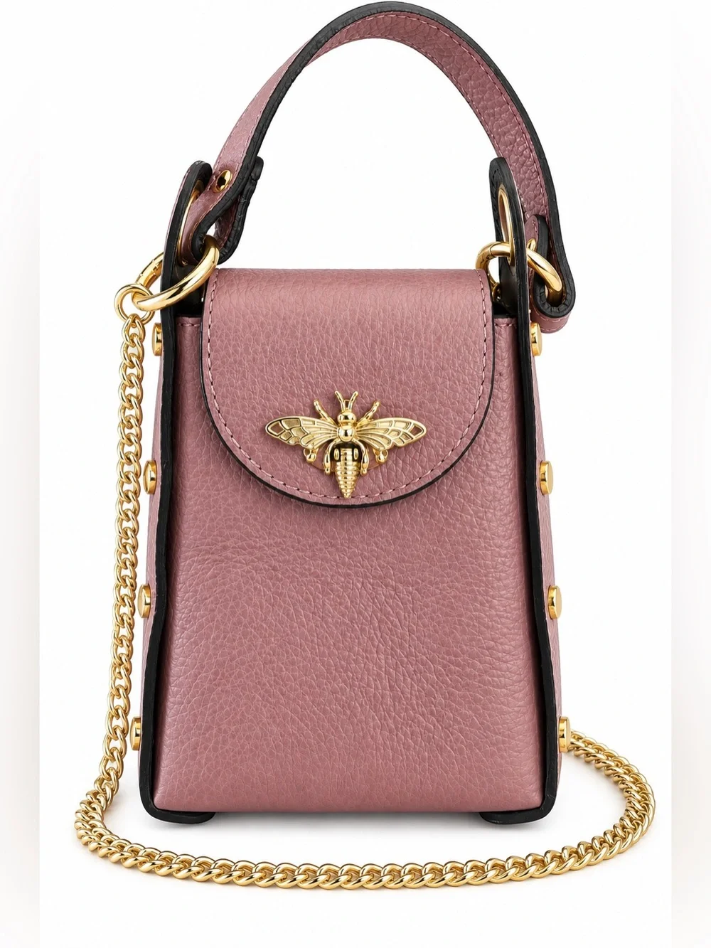 Vera Pelle Italian Leather Mauve Pink Bee Crossbody Shoulder Bag Purse